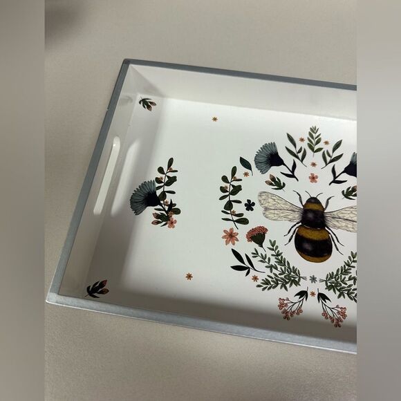 PPD White Blue Black Gold Secret Bee Lacquered Vanity Tray - Picture 4 of 9